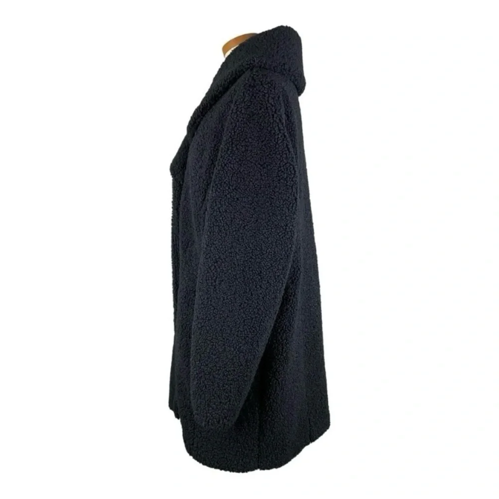 Cuddl Duds Black Curly Sherpa Shawl Collar Coat Sz XL - Picture 5 of 10